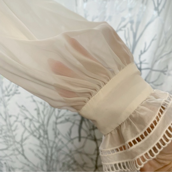 SELF-PORTRAIT WHITE SEQUIN RUFFLE FRILL COLLAR NECK BOW SHEER LONG SLEEVE TOP - Picture 13 of 16